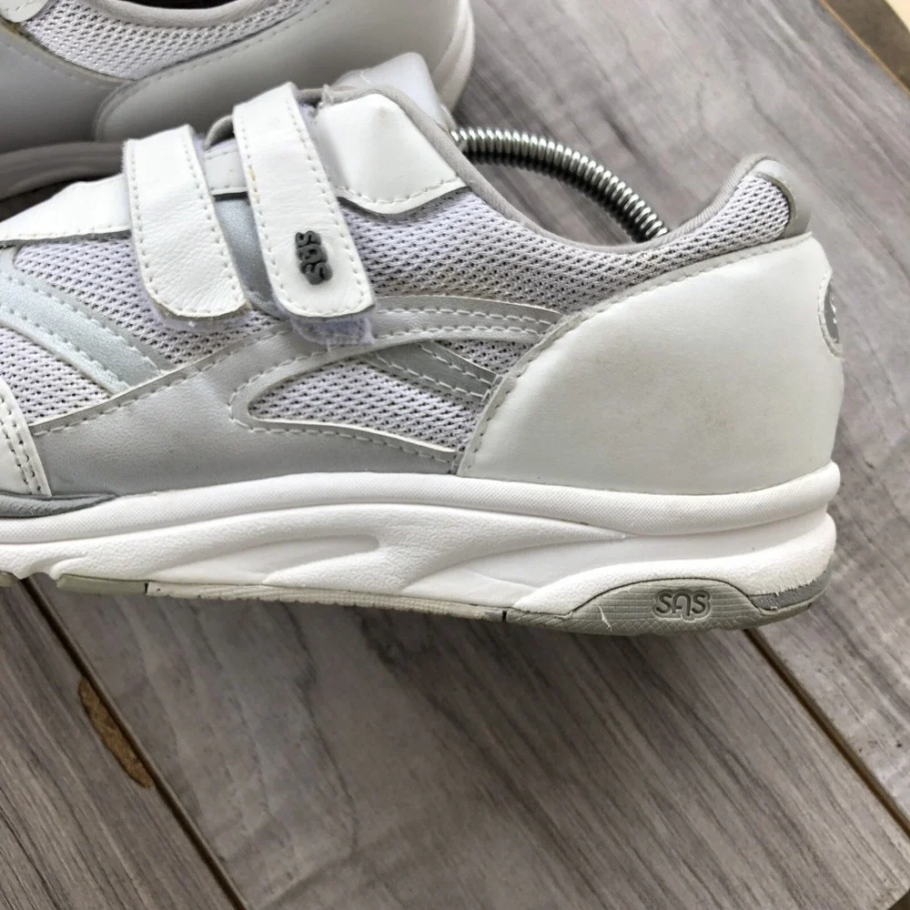 SAS Comfort Walking Shoes Women Size 9 B White Leather TMV EZ Strap Sneakers USA